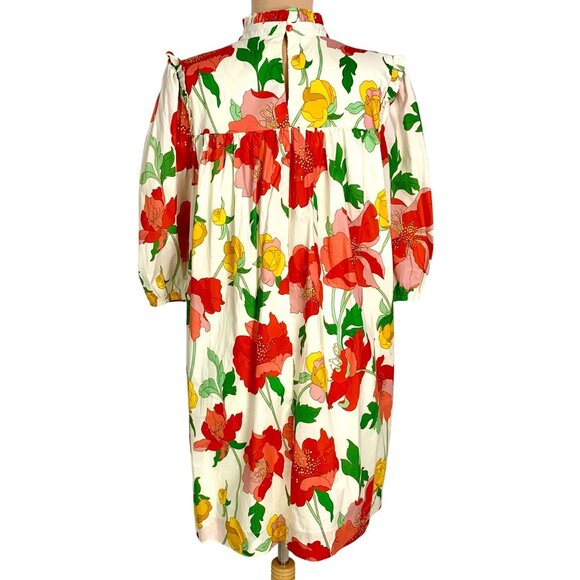 Think Of Me Cottagecore Floral Shift Dress Bodice Ruffled Collar Puff Sleeves L - Picture 8 of 10